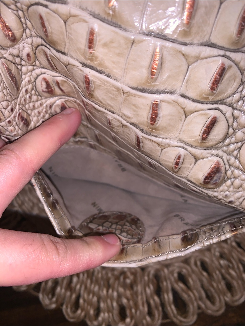 Brahmin croc embossed tan and rose gold handbag purse - Picture 7 of 14
